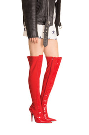 Jeffrey Campbell Raider OTK Red Patent Combo Thigh High Heel Boot