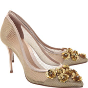 Schutz Clicie Light Gold Mesh Pointed Toe Stiletto Formal Bridal Dress Pumps