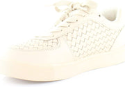 Sam Edelman Emma Warm Ecru Lace Up Rounded Toe Woven Detailed Low Top Sneakers