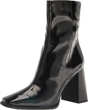 Sam Edelman Ivette Black Patent Side Zipper Squared Toe Block Heeled Ankle Boots