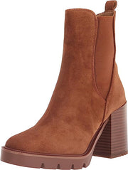 Sam Edelman Rollins Brown Suede Stacked Block Heel Pull On Almond Toe Ankle Boot