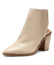 Lucky Brand Shyna Stucco Open Back Block Heel Almond Toe Leather Ankle Booties