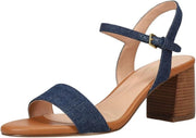 Cole Haan Josie Denim Squared Open Toe Block Heel Ankle Strap Heeled Sandals