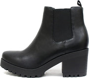 Soda Jaber Black Lug Sole Elastic Gore Rounded Toe Chunky Heel Ankle Boots