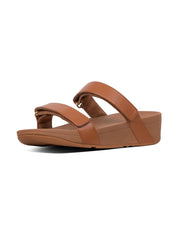 FitFlop Women's Vernita Slides Sandal Light Tan Leather Wedge Platform Sandal