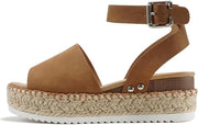 Soda Topic Tan Nbpu (Whipped Stitch) Espadrille Ankle Strap Platform Heel Sandal