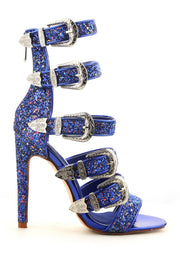 Cape Robbin Yuki Blue Glitter Multistrap Buckle Sexy High Single Sole Sandal