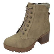 Soda Single Lug Sole Chunky Heel Lace up Platform Combat Boots Light Taupe