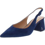 Sam Edelman Petra Navy Suede Womens Pumps Slingback Pointed Block Heels Shoes