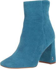 Sam Edelman Codie Thistle Blue Side Zipper Squared Toe Block Heel Fashion Boots