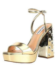 Steve Madden Laudre Gold Metallic Ankle Strap Open Toe Block Heeled Sandals
