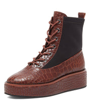 Kelsi Dagger Freeze Oxblood Platform Croc-Embossed Lace-up Leather Lace Up Boots