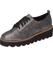 Shellys London Jack Pewter Glittery Metallic Lace Up Platform Creeper Oxford