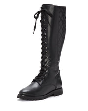 Vince Camuto Vicintia Black Lace Up Quilted Knee High Moto Combat Riding Boot