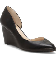 1.State Melman Black Leather Wedge Low Heel D'orsay Pointed Toe Dress Pumps