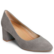 Aerosoles Grey Fabric Slip On Almond Toe Comfortable Covered Stacked Heel Pumps