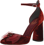 Sam Edelman Colter Deep Cherry Ankle Strap Bow Detailed Cylindrical Heel Pumps