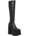 Steve Madden Cray Black Squared Toe Pull On Block Heel Knee High Stretchy Boots