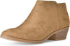 Soda Mug Natural Faux Suede Low Chunky Block Stacked Heel Western Ankle Booties