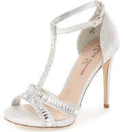 Lauren Lorraine Anna Dress Stiletto Rhinestone Pointed Toe Silver Sparkle Sandal