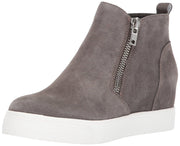 Steve Madden Wedgie Grey Suede Fashion Double Side Zipper Soft Wedge Sneakers