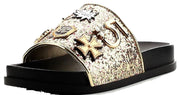 Cape Robbin Moira-25 Women Slides Flip Flop Glitter Metal Pendant Ornament Sandal Gold