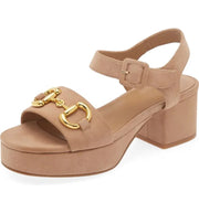 Jeffrey Campbell Timeless Natural Suede Gold Ankle Strap Block Heeled Sandals