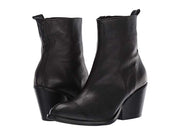 Eric Michael Camie Black Leather Pointed Toe Zipper Block Heel Ankle Booties