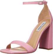 Steve Madden Tiaa Pink Leather Block Heel Squared Toe Ankle Strap Heeled Sandals