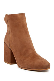 Lucky Brand Ravynn Tan Nubuck Ankle Boot Sesame Block Heel Round Toe Booties