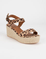 Soda Luthor Tan Leopard Espadrilles Flatform Fashion Ankle Strap Studded Wedge