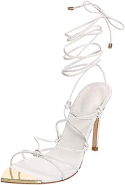 Schutz Hana White Strappy Wraparound Tie Up Open Toe Stiletto High Heel Sandals