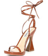 Steve Madden Lafayette Cognac Patent Ankle Wrap Open Toe Sculptural Heeled Sandal