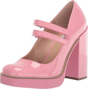 Steve Madden Twice Pink Patent Mary Jane Strap Block Heel Closed Toe Pumps