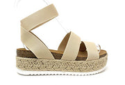 Soda Spring Nude Elastic Casual Espadrilles Trim Flatform Wedge Heeled Sandals