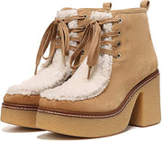 Sam Edelman Shaw Sandstone/Nature Mist Chunky Block Heel Lace Up Ankle Boots