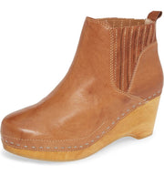 Kelsi Dagger Jax Mocha Genuine Leather Wood Clog Toe Pull On Chelsea Bootie