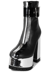 Jeffrey Campbell Robotic Black Silver Metallic Fashion Platform High Heel Boots