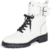 Sam Edelman Jennifer Bright White Leather Lace Up Studded Combat Ankle Boots