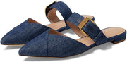 Cole Haan Vandam Buckle Denim Leather Pointed Toe Slip On Flat Classic Mules