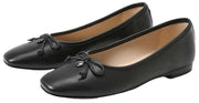 Sam Edelman Meadow Black Leather Slip On Squared Toe Bow Detailed Ballet Flats