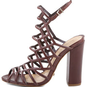 Schutz Jaden Rust Brown Leather Caged Thick Heel Open Toe Sandal Booties