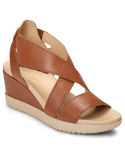 Aerosoles Dark Tan Leather Strappy Covered Wedge Platform Comfy Casual Sandals