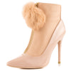 Privileged Queda Blush Patent / Matt Pointed Toe Fur Pom Pom Gold zipper Booties