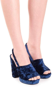 Jeffrey Campbell Women's Chika Navy Crushed Velvet Stacked Harness Heel