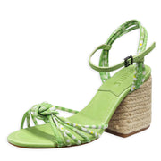 Schutz Dahra Green Fabric Knotted Multi Straps Buckle Ankle Block Heel Sandals