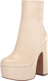 Jessica Simpson Madlaina Chalk Faux Patent Mid Calf Side Zip Block Heel Boots