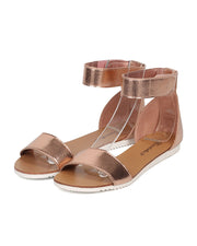 Breckelles Joy-43 Rose Gold Metallic Leatherette Open Toe Ankle Strap Sandal