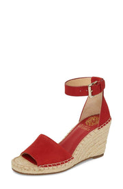 Vince Camuto Maaza Wedge Leather Espadrille Ankle Strap Sandals CHERRY RED