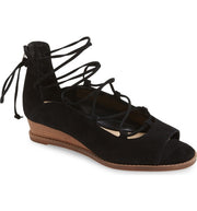 Vince Camuto Rochela Black Suede Tie Up Open Toe Wedge Sandal